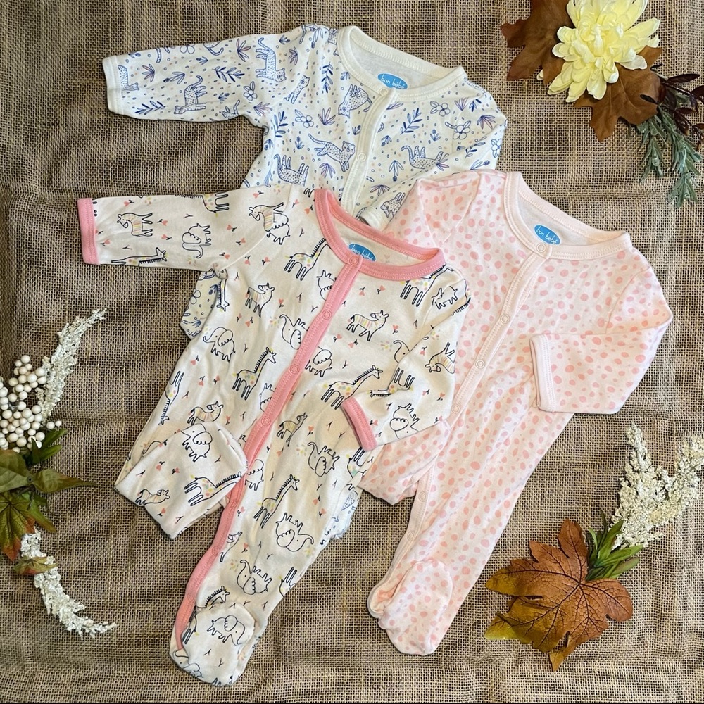 Bon Bébé Cotton Animal Print Footies, Set of 3